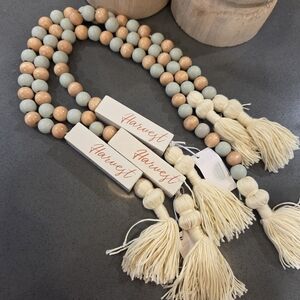 New View Harvest Wooden Beads Light Green & Oak w/Cream Tassels x3 NEW WITH TAGS
